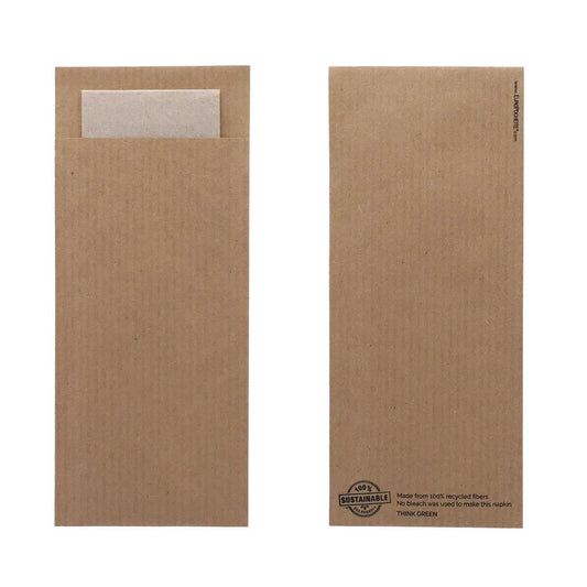 Kraft Cutlery Pouch & Napkin | 500 Pack | FREE Ireland Delivery
