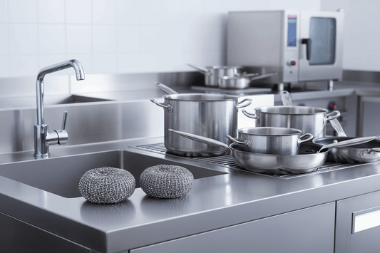 40g Galvanized Scourers beside commercial kitchen sink