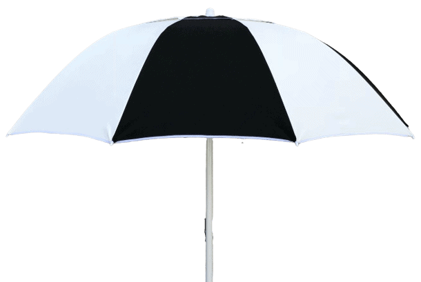 Black and white Bookmakers umbrella on a gray background