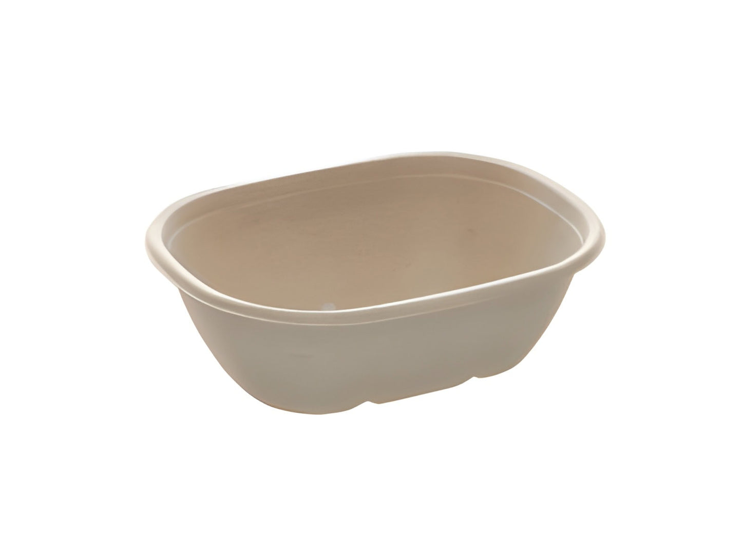 Beige 770cc Compostable Oval Tall Pulp Bowl on a white background