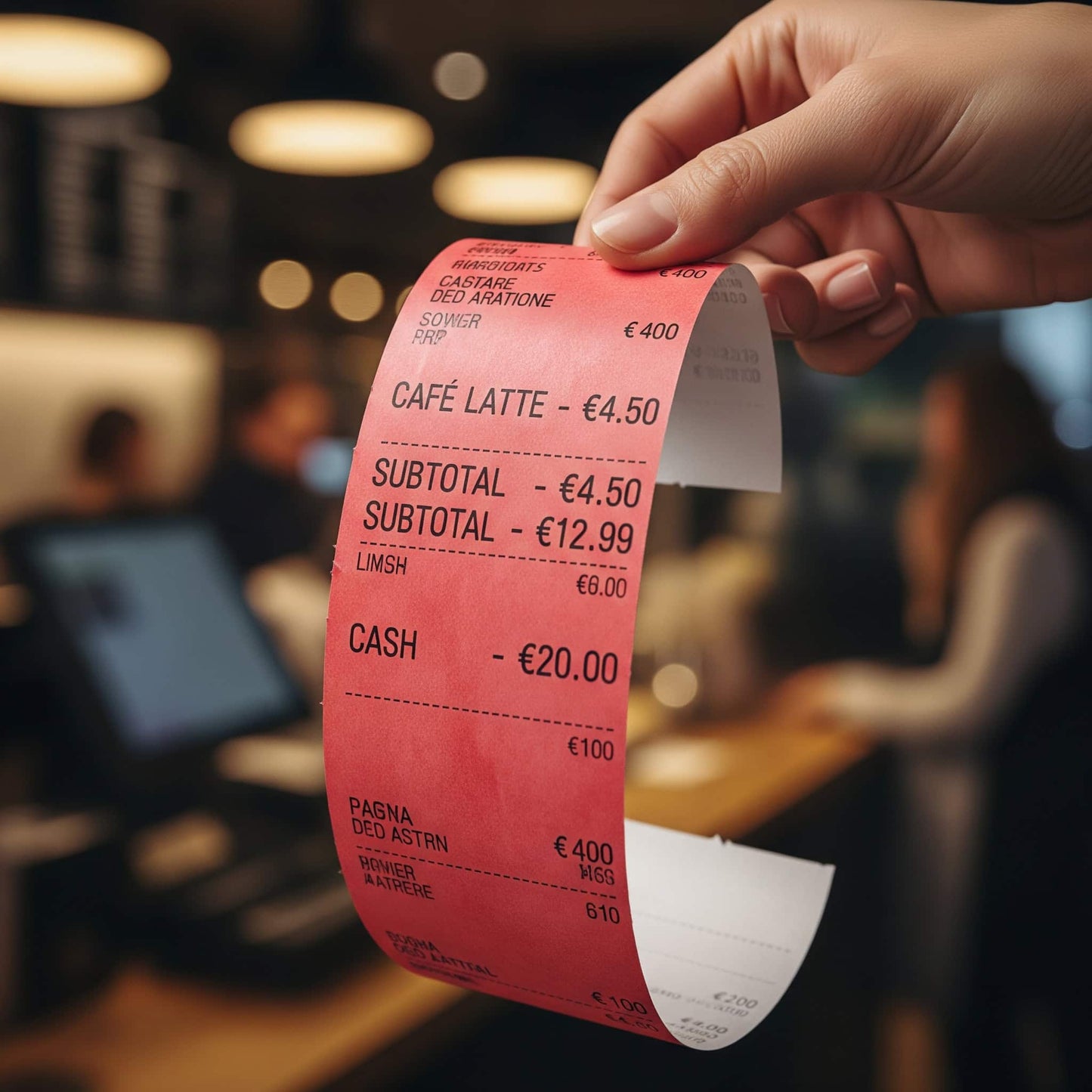 customer holding a red thermal receipt 2