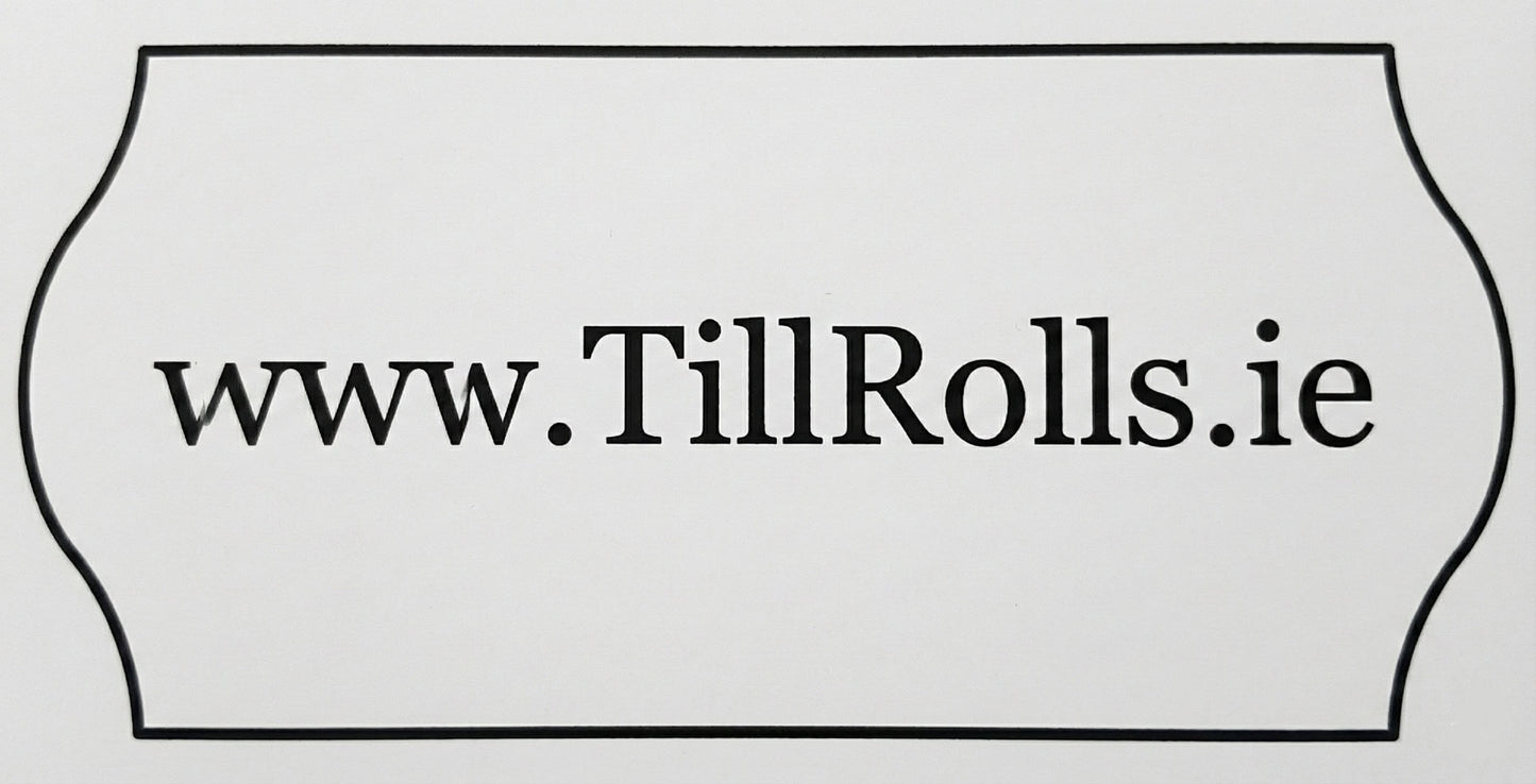 Single Line white price gun label with www/TillRolls.ie printed on the label