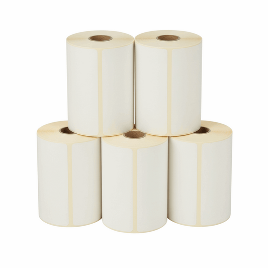 DYMO label rolls stacked display