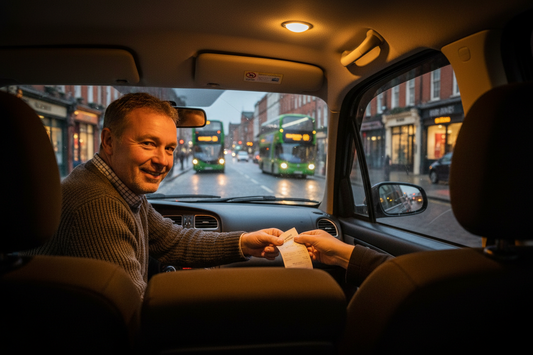 Taxi Driver Handing Receipt - Dublin Green Buses
