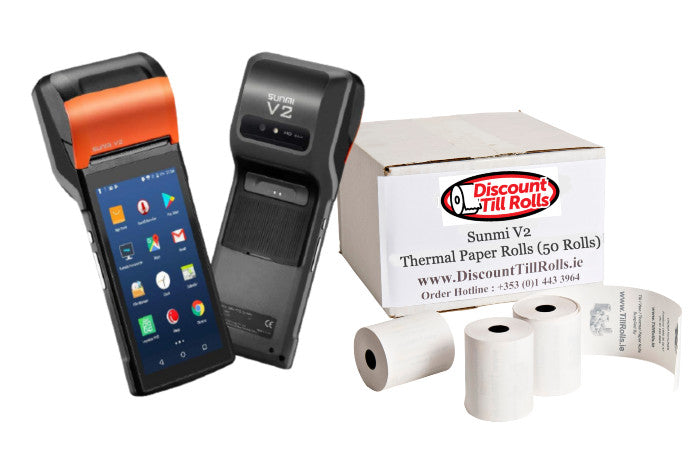Box of 57x40mm thermal rolls for a Sunmi V2 Pro handheld order terminal