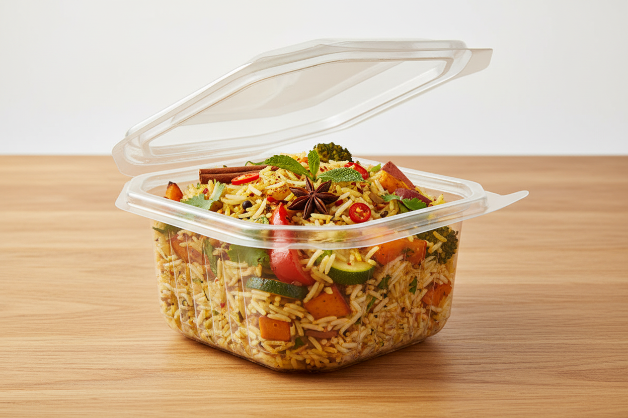 1000cc Octobox Hinged Salad Container with rice dish