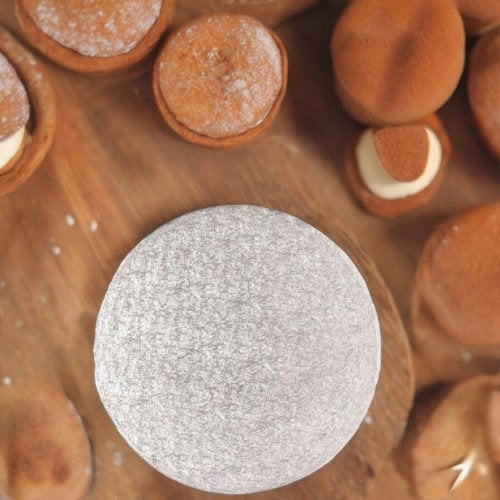 12 inch silver round cake card under baked goods