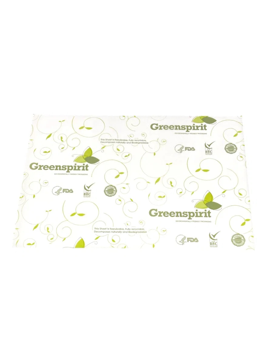 Packaging of Greenspirit Compostable Greaseproof Sheets on a white background