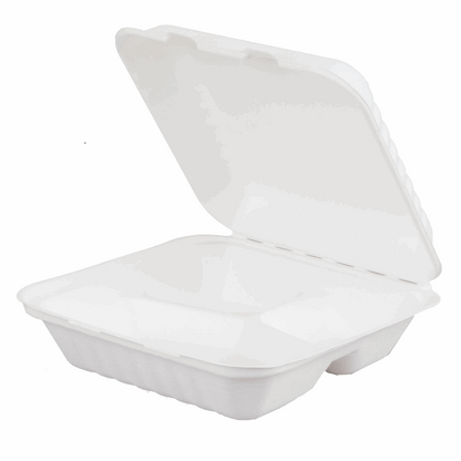 Eco-Friendly 8" 3 Compartment Meal Box | Compostable, Microwaveable & Freezable
