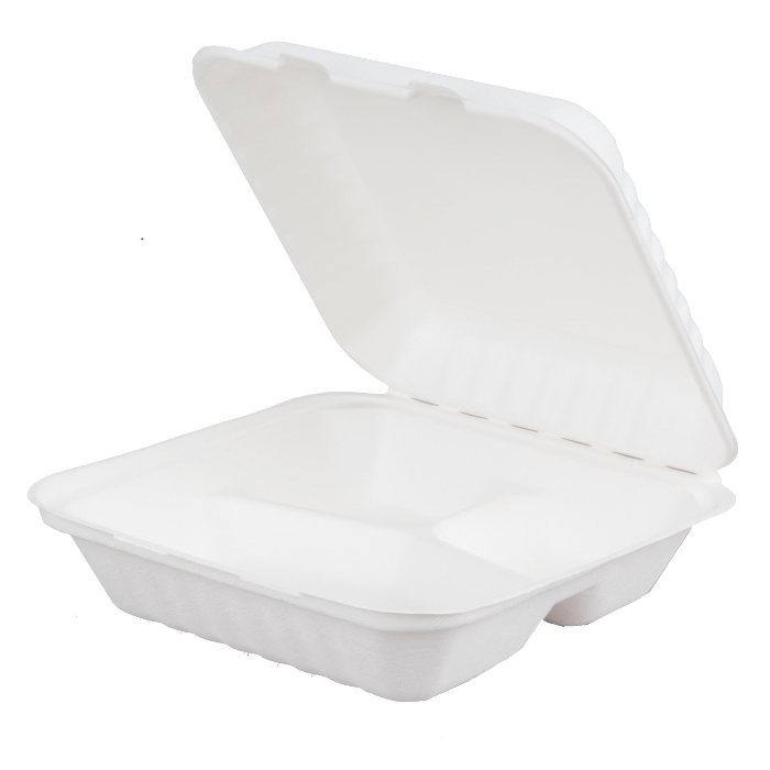 Eco-Friendly 8" 3 Compartment Meal Box | Compostable, Microwaveable & Freezable