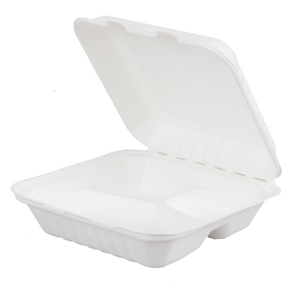 Eco-Friendly 8" 3 Compartment Meal Box | Compostable, Microwaveable & Freezable