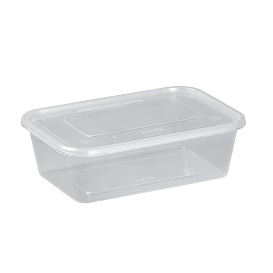 Clear 650ml Heavy-Duty Clear Microwavable Container and Clear Lid  on a white background