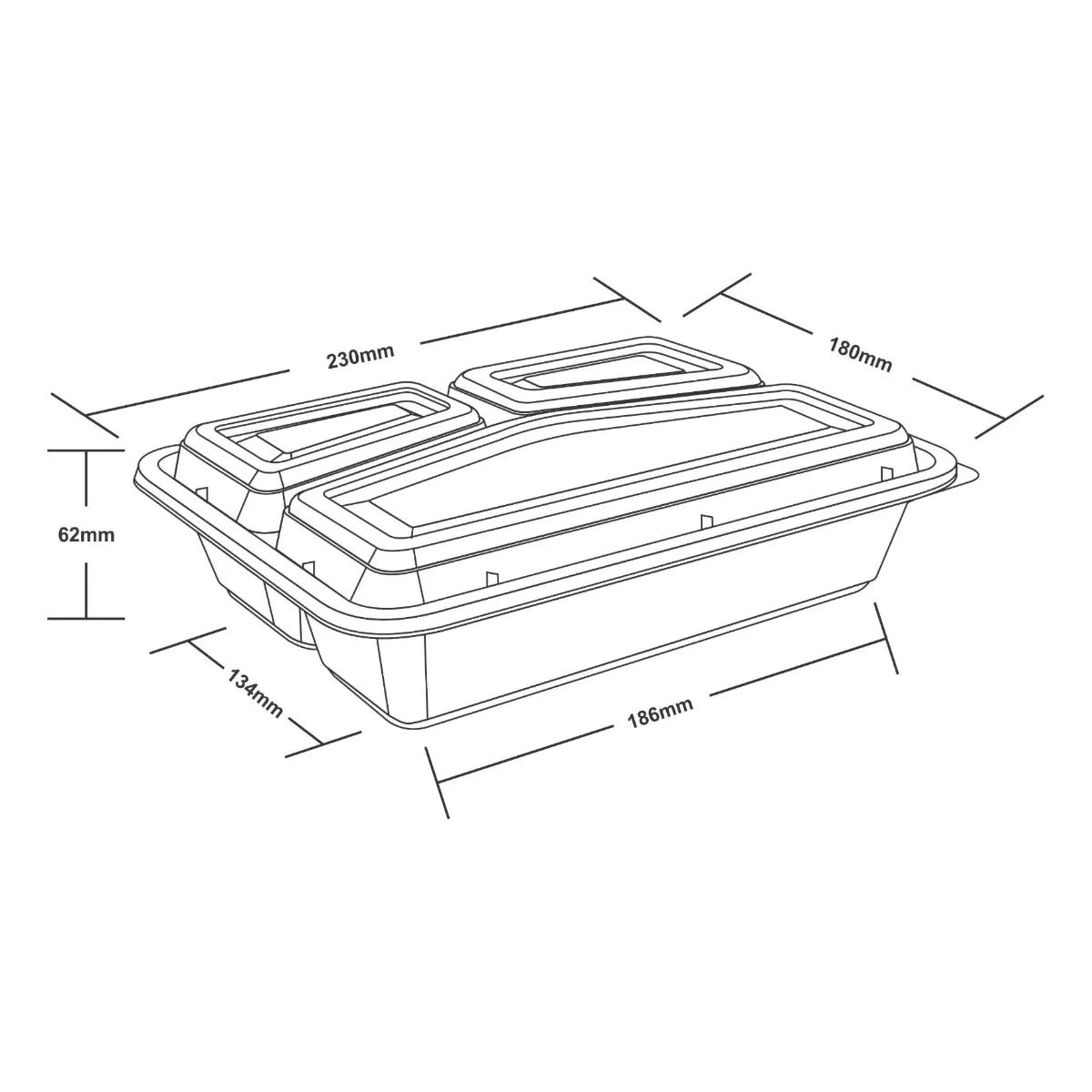 Black 3-Compartment Meal Prep Containers with Lids 32oz | Ireland | 150 Per Case