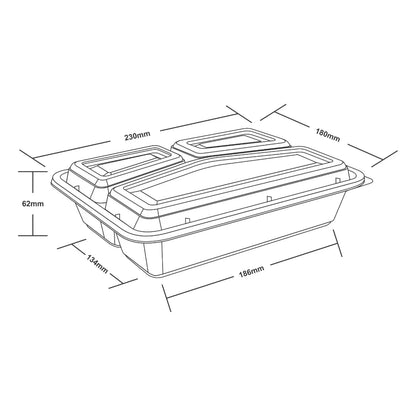 Black 3-Compartment Meal Prep Containers with Lids 32oz | Ireland | 150 Per Case