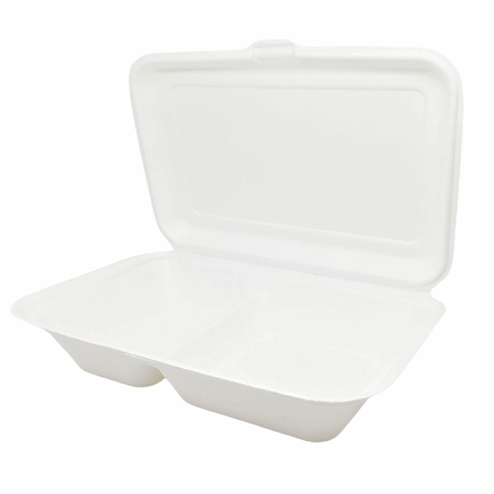 Compostable Bagasse 2-Compartment Meal Boxes - Eco-Friendly Takeaway Containers | Free Delivery