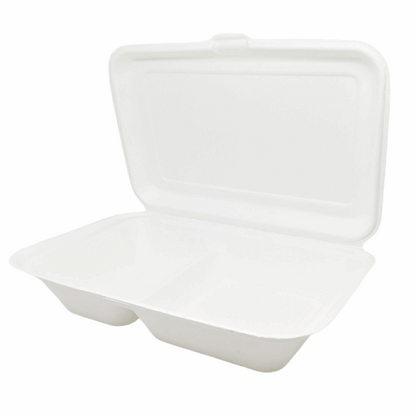 Compostable Bagasse 2-Compartment Meal Boxes - Eco-Friendly Takeaway Containers | Free Delivery