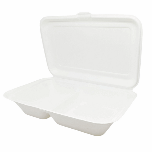Compostable Bagasse 2-Compartment Meal Boxes - Eco-Friendly Takeaway Containers | Free Delivery