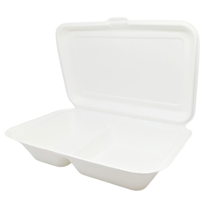 Compostable Bagasse 2-Compartment Meal Boxes - Eco-Friendly Takeaway Containers | Free Delivery