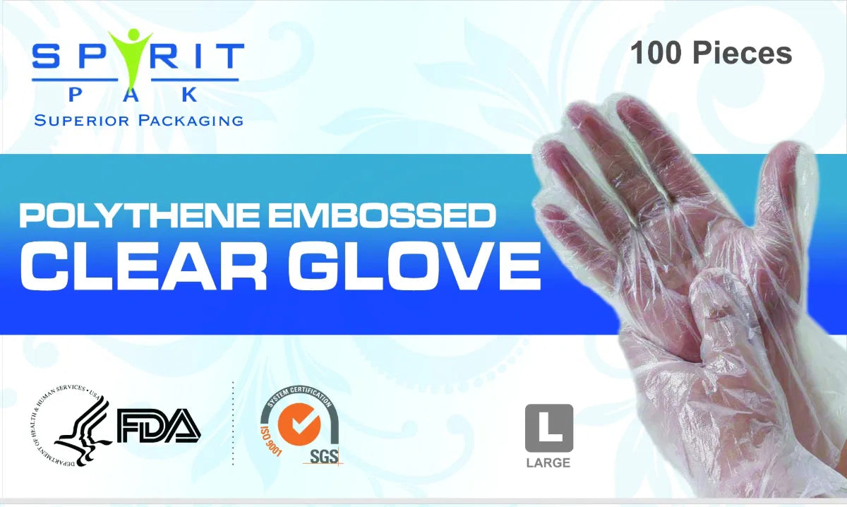 Large Poly gloves clear embossed PE Box