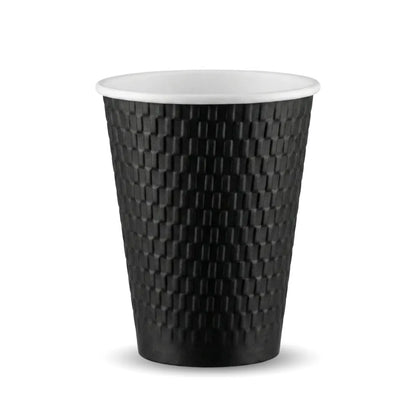 a single 12oz Black Embossed PE DW Hot Cups on a white background