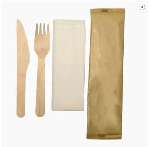 3 in 1 Wooden Cutlery Set | Fork, Knife & Napkin | 1000 Pack (20x50) | FREE Ireland Delivery