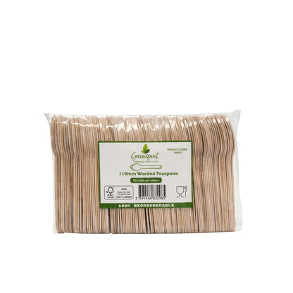 Pack of Greenspirit Wooden Teaspoon with a green label on a white background