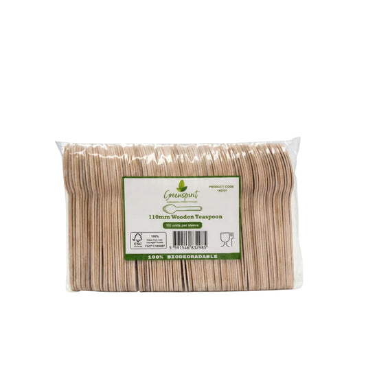 Pack of Greenspirit Wooden Teaspoon with a green label on a white background