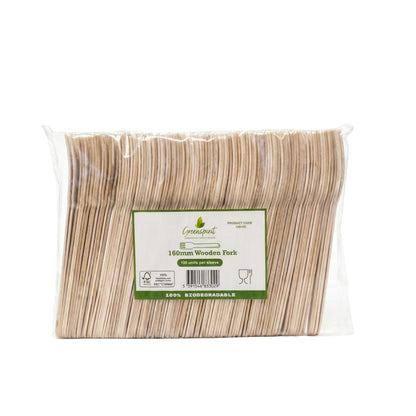Pack of Greenspirit Wooden Fork with a clear plastic wrap on a white background