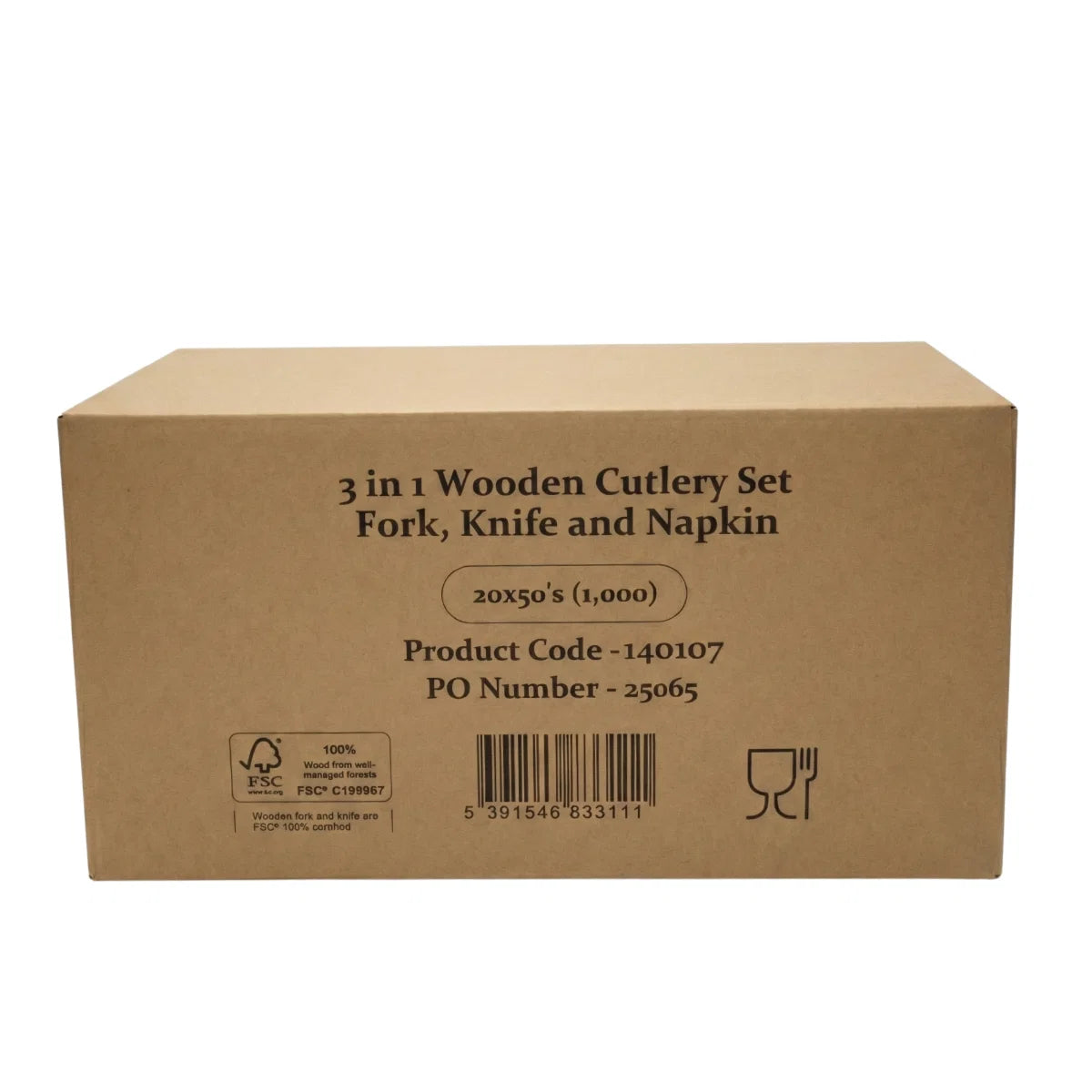 3 in 1 Wooden Cutlery Set | Fork, Knife & Napkin | 1000 Pack (20x50) | FREE Ireland Delivery
