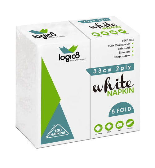 Logic8 33cm 2ply 8fold White Lunch Napkin | 2000 Pack | FREE Ireland Delivery