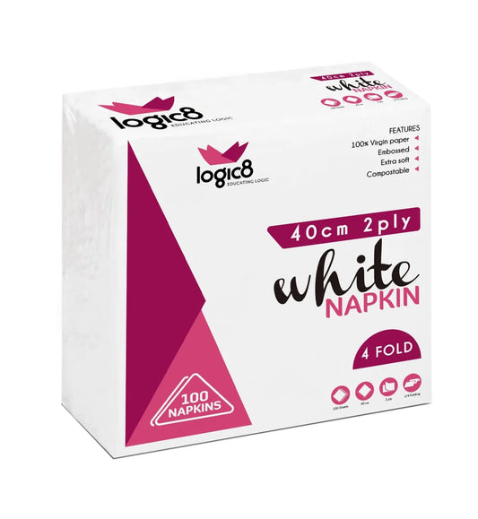 Logic8-40cm-white-napkin-4fold-plate-presentation-Ireland.