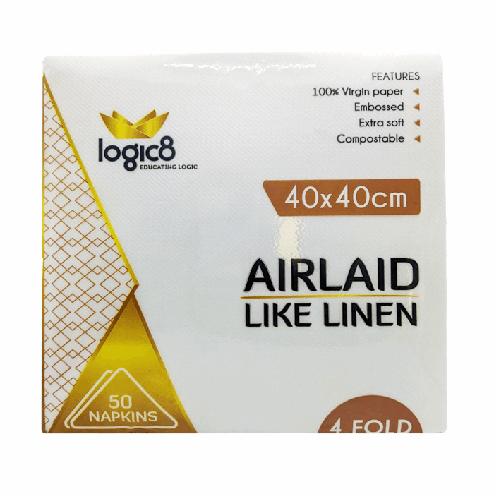 Logic8 40cm Airlaid 4Fold 2ply Napkins 8 fold