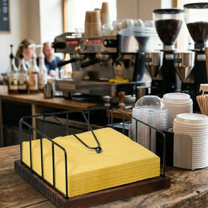 Coffee shop counter with bulkysoft yellow napkins