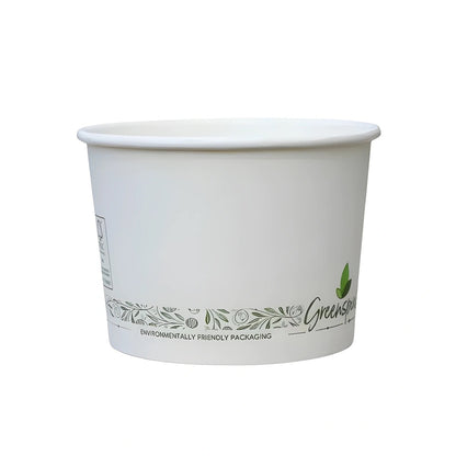 16oz White Greenspirit Compostable soup Containers Empty branding on a white background