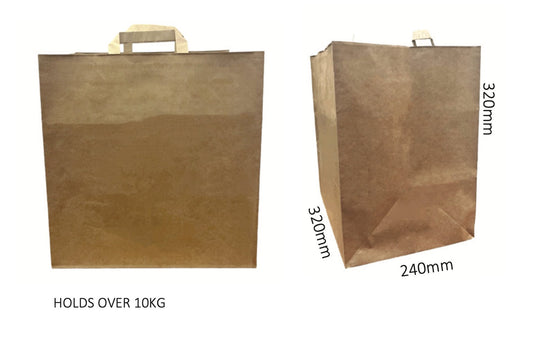 Two XL Kraft Carrier, Internal Handles with measurements and weight capacity on a white background