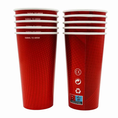 20oz Spiritpak Red Paper Party Cup | 568ml Pint | 500 Pack | FREE Ireland Delivery