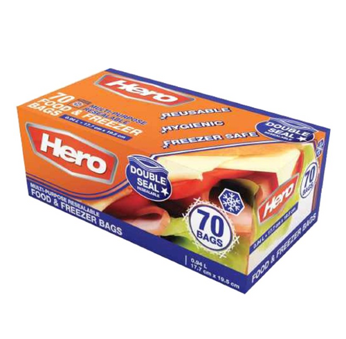 Hero Double Seal Food & Freezer Bags 1L – 70 Bags Per Box | 6 Boxes Per Case | Ireland