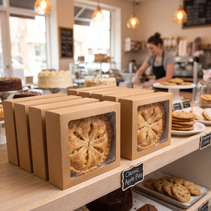 Apple Tart Boxes with Window 9x9x2" | Kraft | 50 Pack