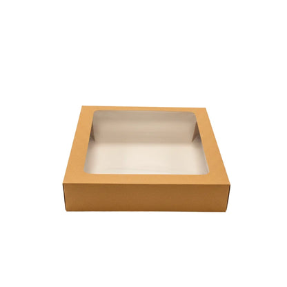 A square kraft paper box with a clear plastic window on the top, shown against a plain white background.
