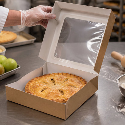 Apple Tart Boxes with Window 9x9x2" | Kraft | 50 Pack