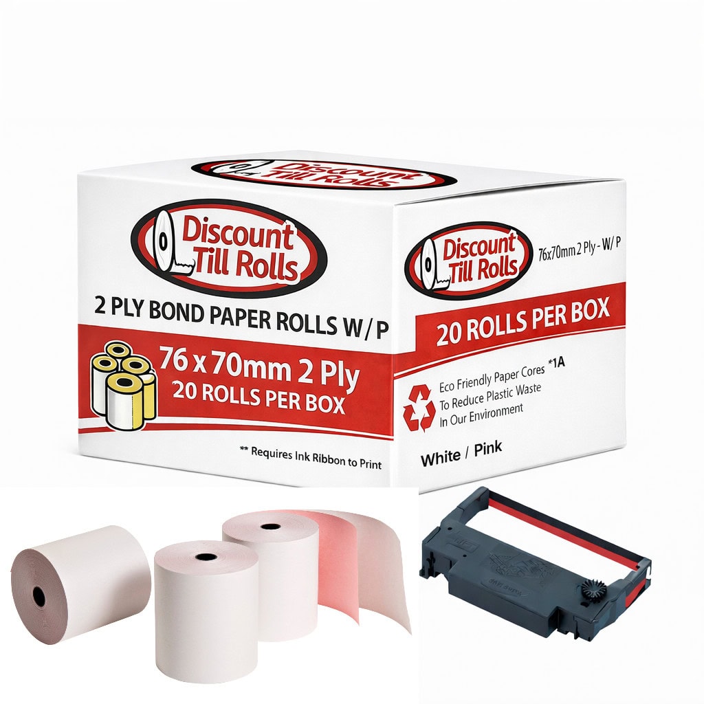 High-Quality 76mm 2 Ply Paper Rolls | White/Pink | Free Delivery!