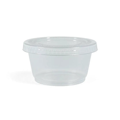 2oz PP clear portion pot (PP2) with a lid on a white background