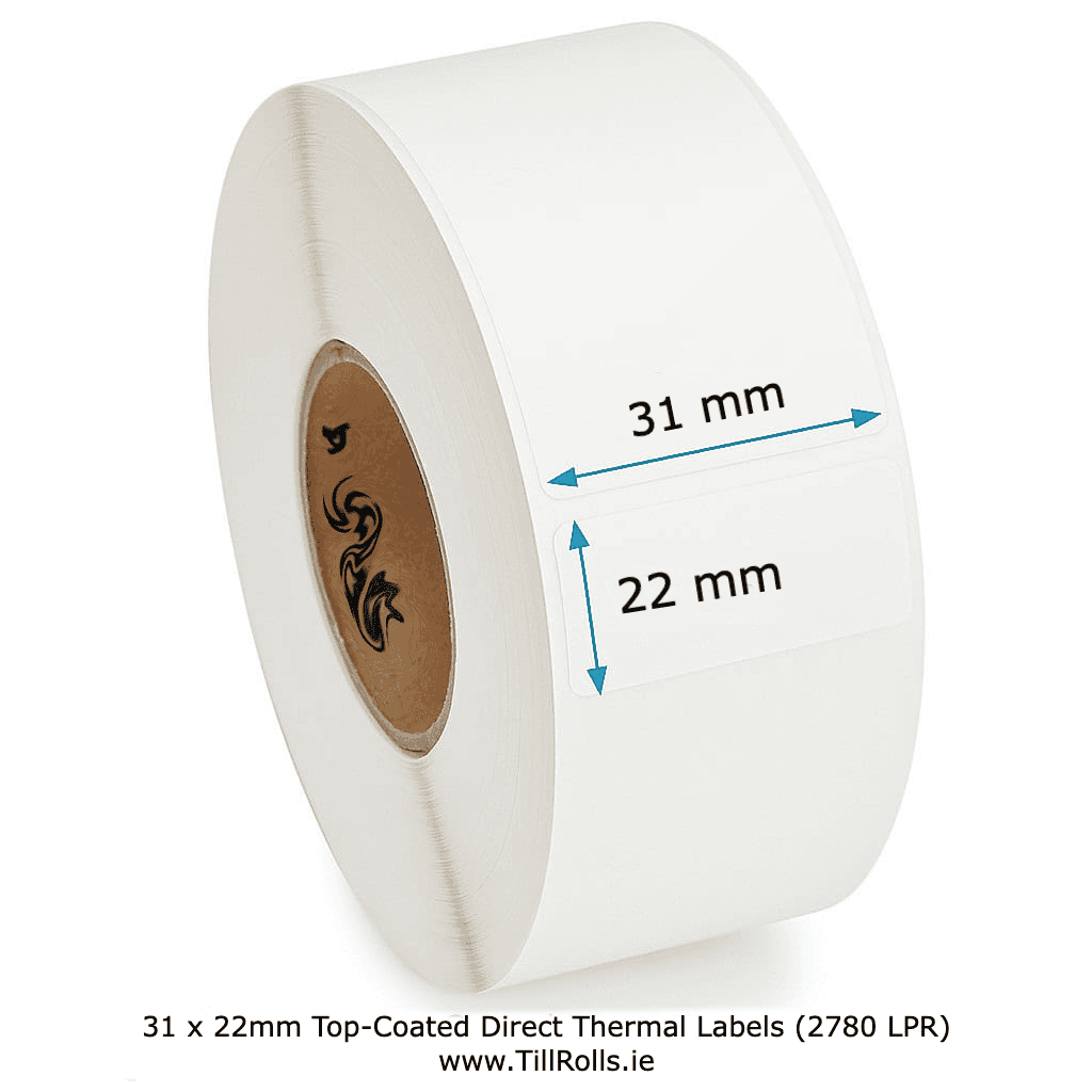 ZEBRA 3007208-T 31x22 top-coated white label on a white background