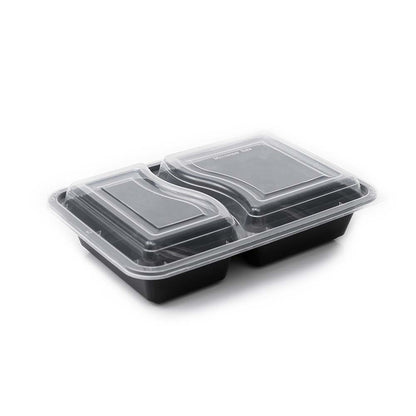 32oz Microwavable Container - Black PP Base & Lid, 2 Compartments