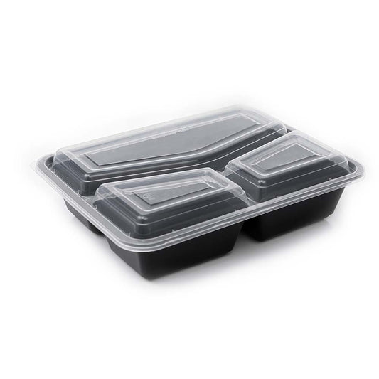 32oz Onyx 3 Compartment PP Black Base & Clear Lid