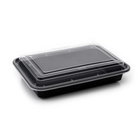 Microwave Safe 32oz Black PP Container & Lid - Reusable