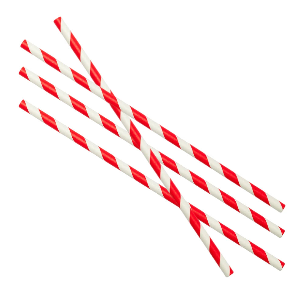 Red & White Paper Straws Ireland | 3-Ply Individually Wrapped | 197mm × 6mm | 4,800 Per Case