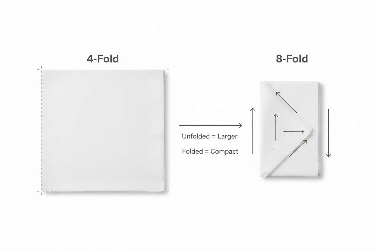4-fold vs 8-fold airlaid dinner napkin comparison — Logic8 40cm white napkins, Ireland