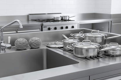 40g Stainless Steel Scourers beside commercial kitchen sink