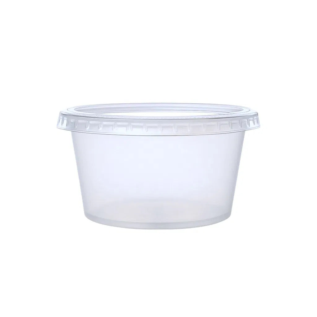Clear 4oz PP Clear Portion Pot (PP3) with lid on a white background